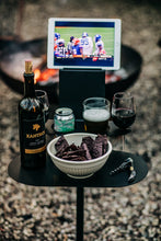 Load image into Gallery viewer, SideBar Tablet table use indoors or outdoors inside or outside. Holds smartphone or tablet. Steel, durable construction. Hihg end look and feel.